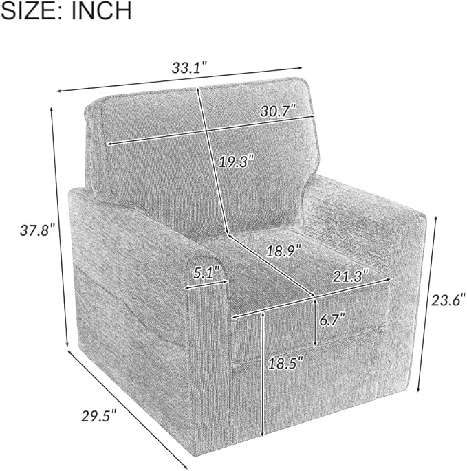Swivel Accent Chair 360°Swivel Barrel Chair Modern Upholstered Armchair Makeup Accent Chair for Bedroom with Side Pockets for Living Room Bedroom Office and Hotel (Grey)