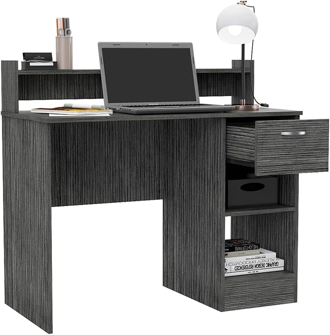 Manaos Writing Computer Desk with Multiple Shelves and One Drawer - Stylish Grey Home Office Furniture