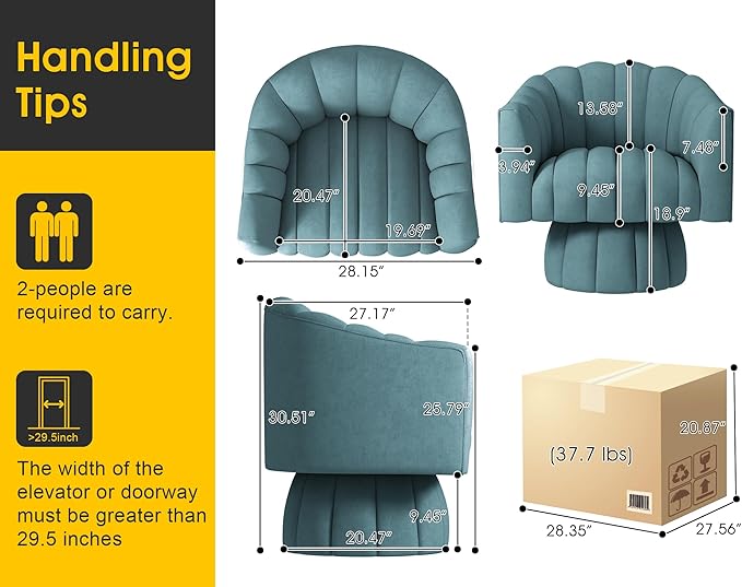 Accent Chair Mid Century 360 Degree Swivel ChairModern Lounge Sofa Round Barrel Chair with Wide UpholsteredFluffy Velvet Fabric Chairs for Home Sofa Living Room/Bedroom/Waiting Room (Blue)