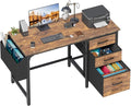 Lufeiya Computer Desk with File Drawers Cabinet 47 Inch Reversible Home Office Desks with Fabric Filing Cabinet for Small Space Study Writing Table PC Desks Rustic Brown