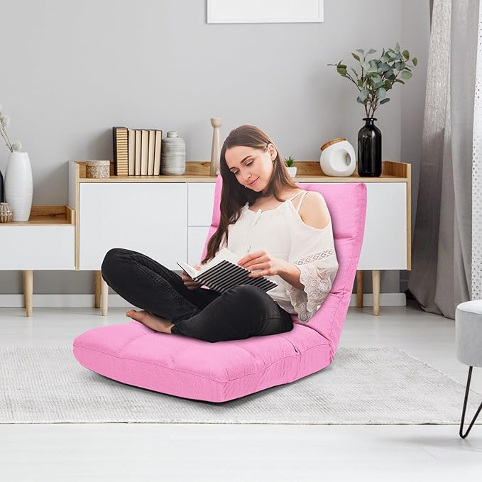 ERGOMASTER Pink Floor Gaming Chair Memory Foam Folding Floor Chair14-Position Adjustable Gaming Chair 264 lbs Capacity for Video Games Relaxing Reading Lightweight Foldable Recliner for Adults
