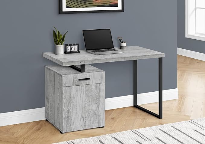 47 Modern Style Small Computer Desk Gaming Table with Storage Drawers Writing Desk with Reversible Setup for Home Office Grey