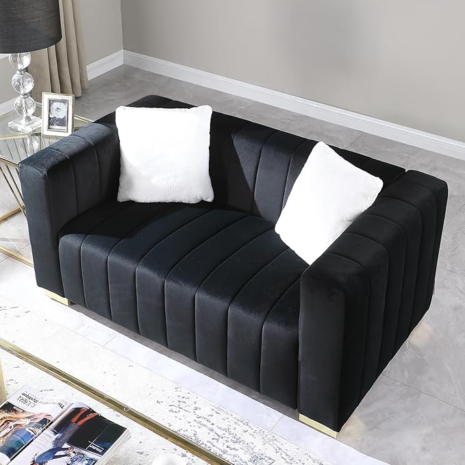 Velvet Couch with Extra Deep Seats 3 Seater Sofa Futon Couch Sleeper Sofa Office Couch Mid Century Modern Couch for Living Room Office Bedroom (Black 63-Loveseat)