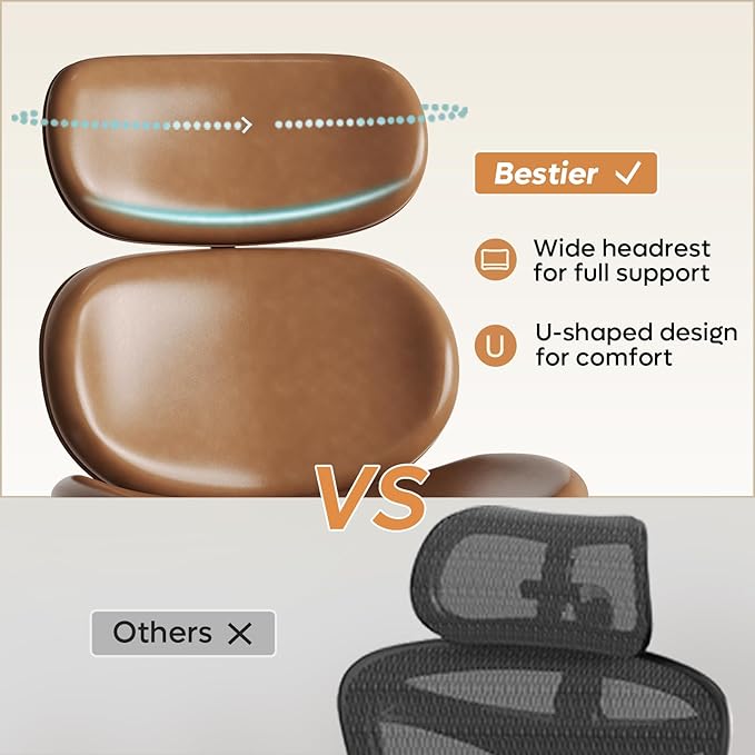 Bestier Swivel Modern Chair with Ottoman No Wheels PU Criss Cross Reading Chair with Extended Headrest &amp Adjustable Seat Modern Armless Ergonomic Chair for Living Room Brown