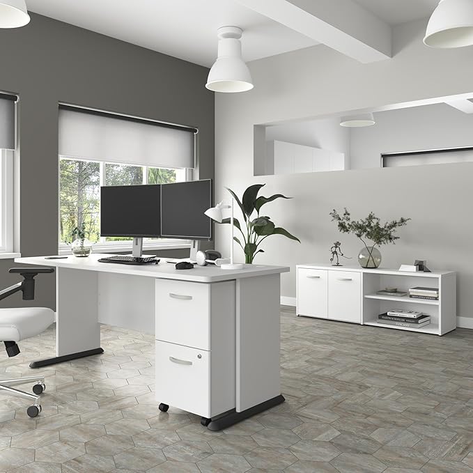 Bush Business Furniture Studio A 72W Computer Desk in White 6 Foot Gaming and Work Table for Home or Professional Office