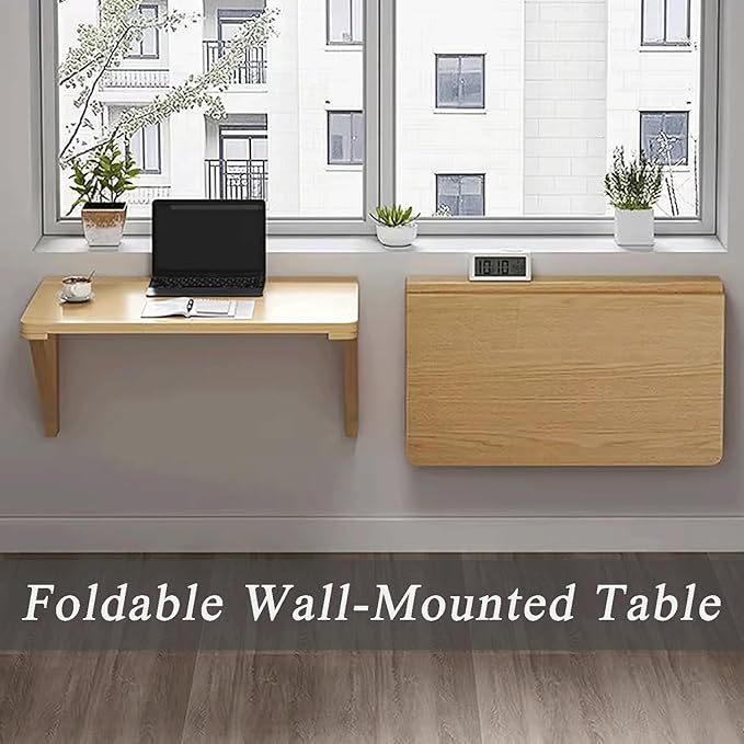 Wall-Mounted Folding Drop-Leaf Table Wood Floating Shelf Computer Desk Workbench Space - Saving for Small Spaces Home Office Dining Laundry Room Kitchen Bar(120x60cm/47x24in)