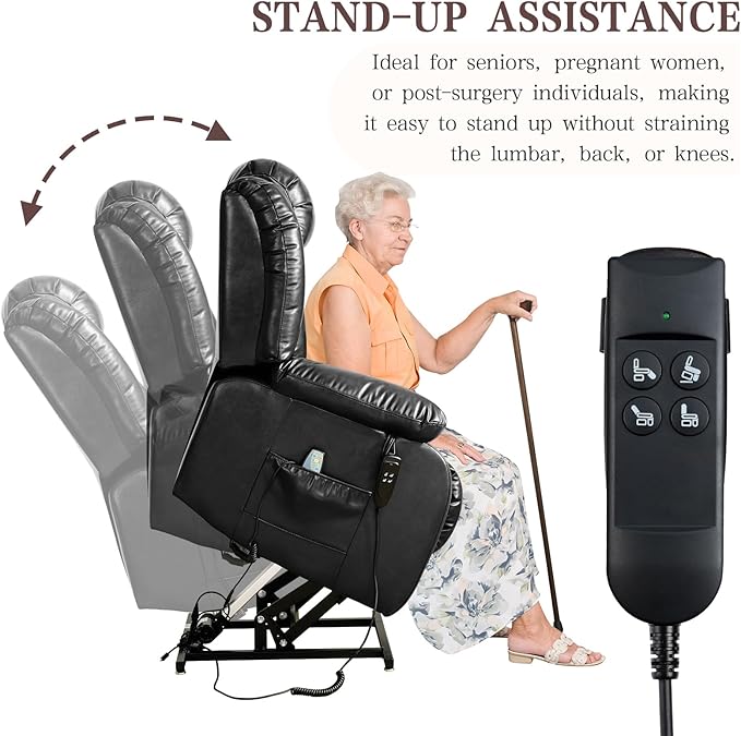 Infinite Position Lay Flat Lift Recliner Chair for Adults Dual Motor Power Lift Chair for Elderly with Massage &amp Heating Extended Footrest USB Ports Remote Control &amp Lumbar Pillow Leather