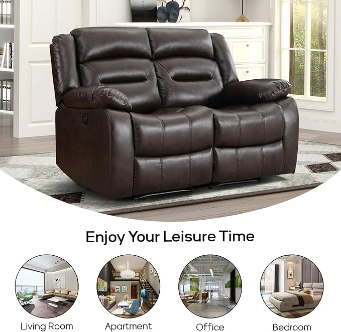EBELLO Faux Leather Power Loveseat Recliner Electric Reclining Sofa Chair Overstuffed Comfortable Armrest Couch Set for Living Room Bedroom Furniture Meeting Room Brown(Loveseat)