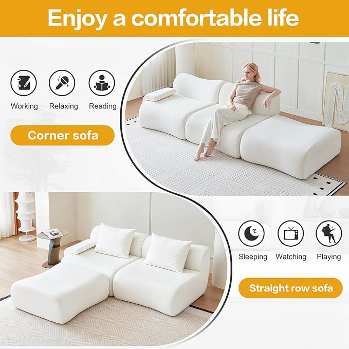 UKMTUET Boneless Couches for Living Room 114 L Shaped Couch with Chaise Sectional Couch with Convertible Ottoman Modular Sectional Sofa Comfy Couch with 3 Seat &amp Pillow