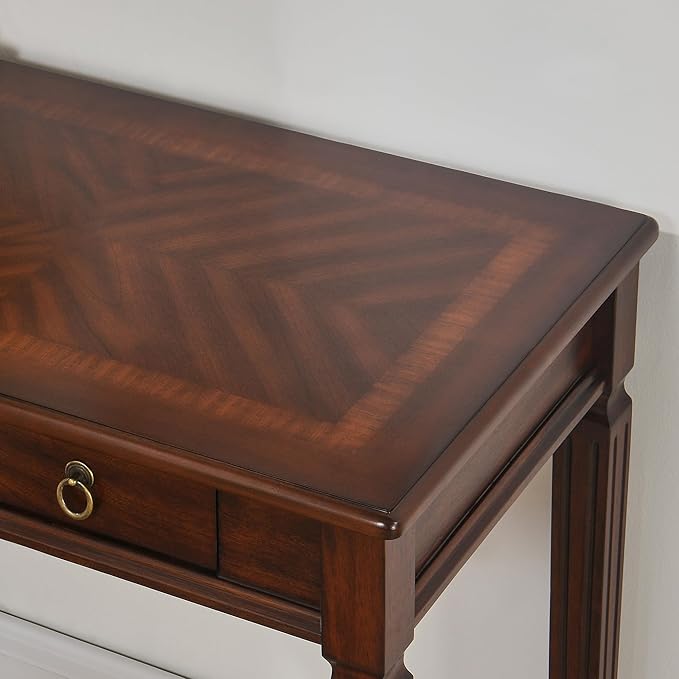 Solid Wood Writing Desk Home Office Desks with 2 Storage Drawers 31.5 Mid-Century Modern Walnut Tables Secretary Desk for Home Office Easy Assembly Vanity Desk Study Table Station SSZD1258