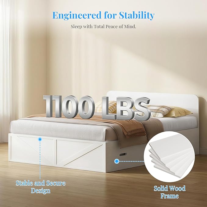 PUREMIND Murphy Bed Full with Mattress Included Wood Cabinet Bed with Dual Storage Drawers &amp 2 Pillows 3-in-1 Convertible Sofa Beds for Small Space Guest Room White