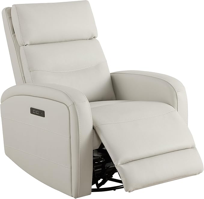 Watson &amp Whitely Swivel Recliner with Power Headrest Recliner Chairs for Adults Small Glider Rocker for Living Room Faux Leather in Cream