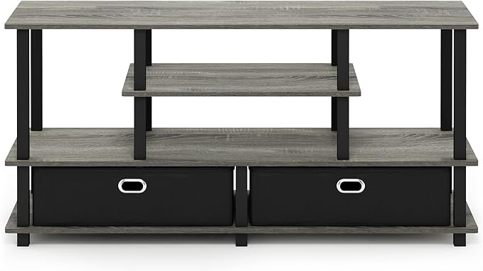 Furinno JAYA Large Stand for up to 55-Inch TV French Oak 47. 63(W) x 15. 55(H) x 22. 79(D) Inches. Grey/Black