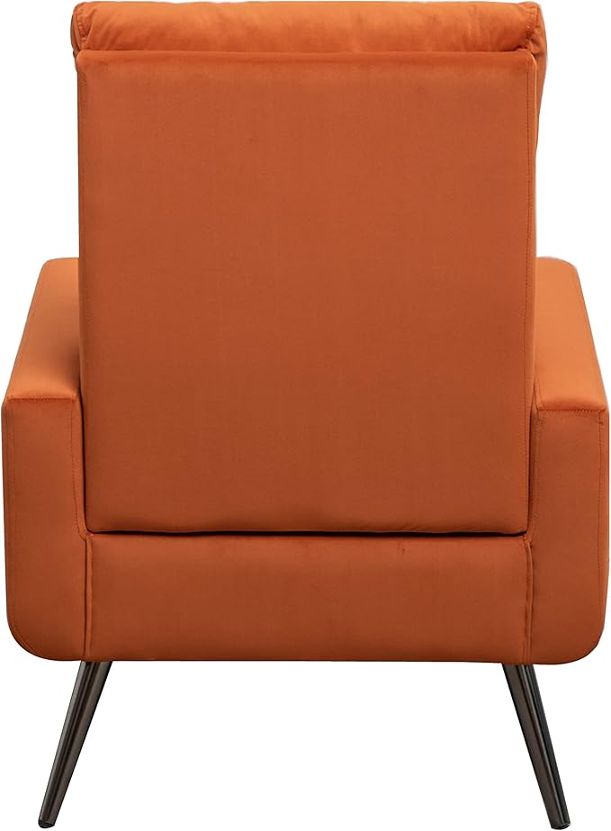 Velvet Accent Chair Modern Living Room Armchair Bedroom Dorm Reading Reception Room Comfort Upholstered Sofa Chair Black Metal Legs Orange
