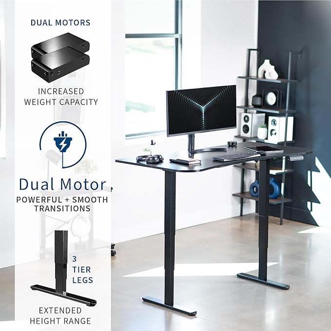 VIVO Electric 63 x 32 in Dual Motor Standing Desk Memory Height Adjustment 2B Series Black Carbon Fiber Top Black Frame DESK-KIT-2B1R