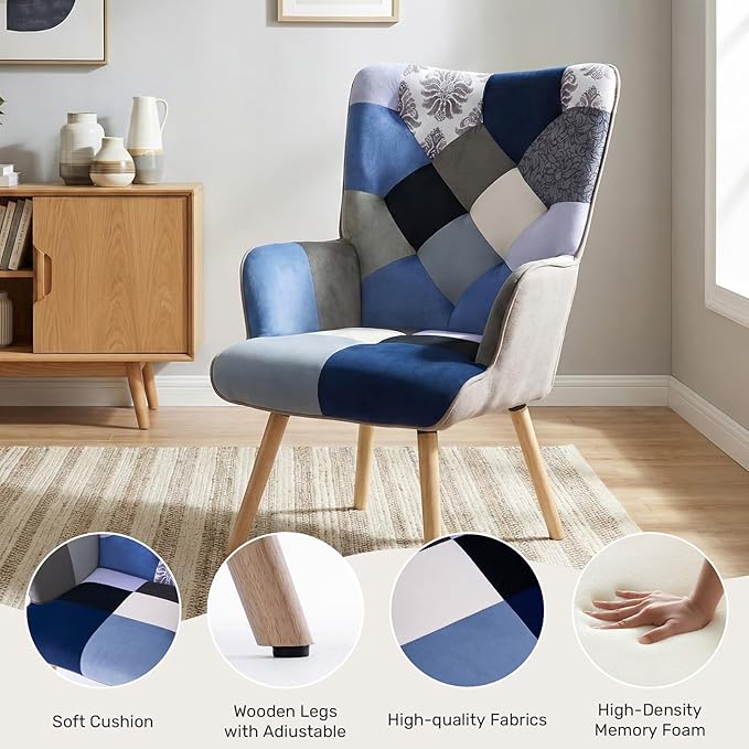 Joysoul Living Room Accent Chair Modern High Back Arm Chair Houndstooth Pattern Bohemian Style Chairs for Bedroom Waiting Room