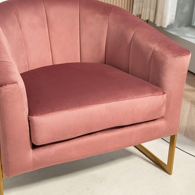 Velvet Modern Accent Armchair - Luxury Gold Frame | Versatile Seating for Living Room Bedroom Office Rose