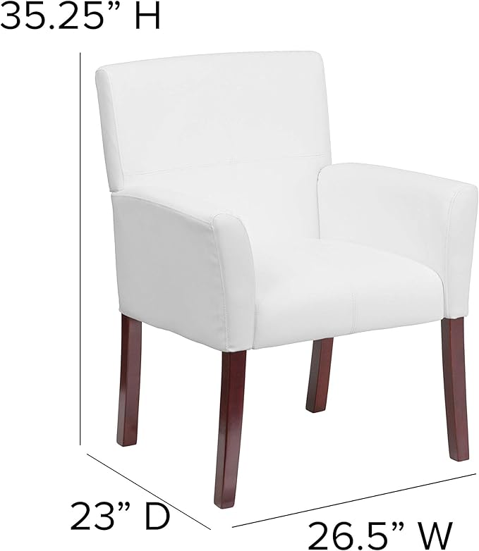 Flash Furniture Taylor White LeatherSoft Executive Side Reception Chair with Mahogany Legs