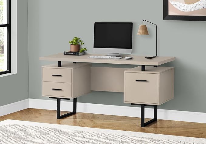 Computer Desk Home Office Laptop Left Right Set up Storage Drawers 60 l Work Beige Laminate Black Metal Contemporary Modern