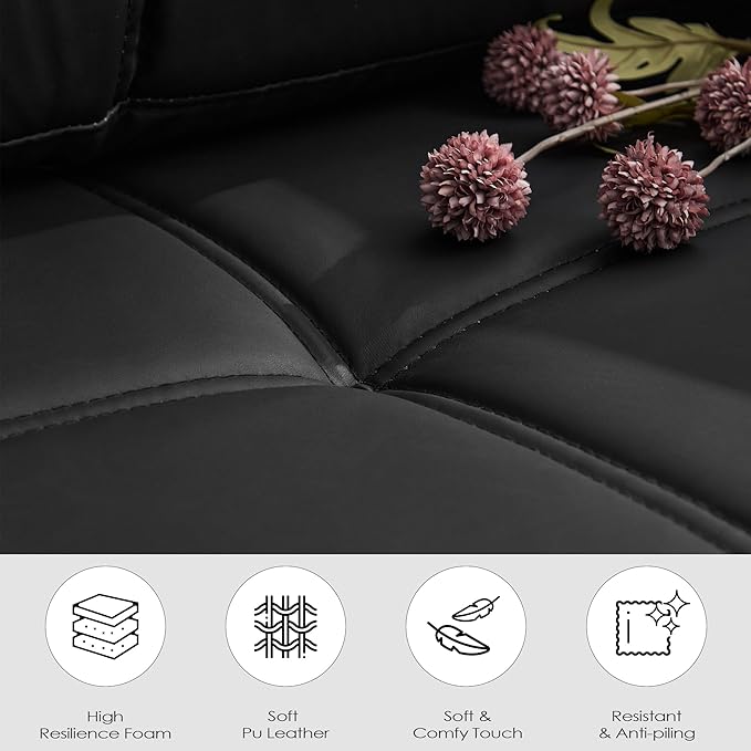 TYBOATLE Black Couch Sectional Couches w/Side Pockets for Living Room Comfy Faux Leather Modular Convertible L Shaped Sofas with USB &amp Ottoman Leather Sectional for RV Apartment Office