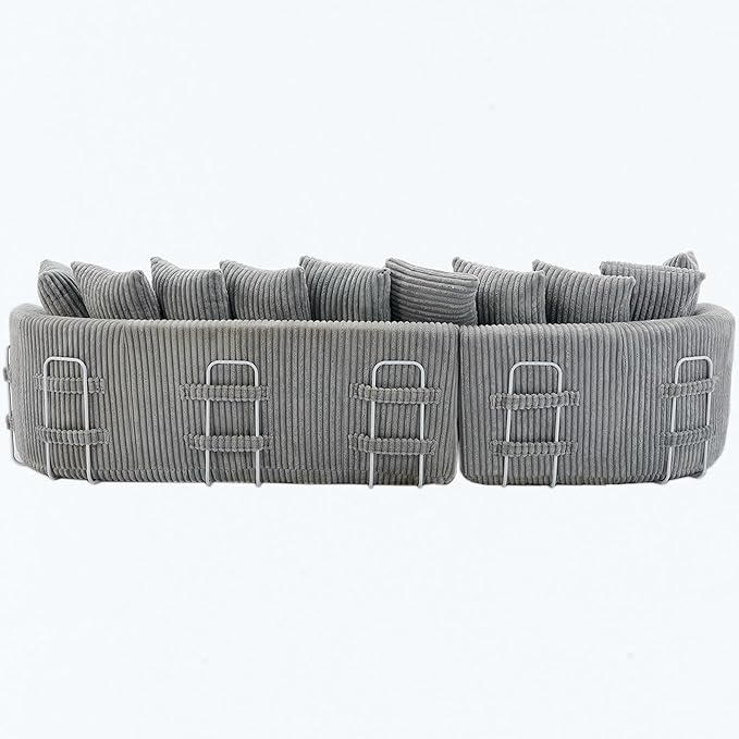 127 Modular Sectional Corduroy Sofa L Shaped Cloud Couch with 10 Pillows Comfy Curved Sofa with 7 Iron Frames Modern Left Chaise Lounge Couches for Living Room Bedroom Apatment Gray