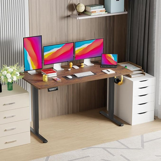 Electric Standing Desk Adjustable Height 48 x 24 Ergonomic Computer Desk Stand Up Desk Sit Stand Home Office Desk Computer Work Table Brown