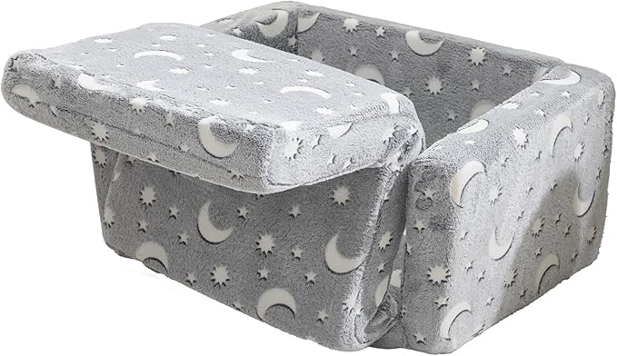2 in 1 Glow in The Flannel Foldable Sofa BedAll-Sponge Single Chaise Lounge SofasComfy Convertible Sofa to BedPortable Floor Chair Bedswith Armrestfor Living Room Bedroom Apartment (Light Grey)