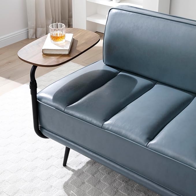 Small Modern Loveseat Couch Sofa Leather Upholstered 2-Seat Sofa Love Seat Furniture with 360-Degree Swivel Tray Black Metal Leg for Small Space Living Room Bedroom Apartment (Grey)