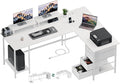 66 L Shaped Computer Desk 94.4'' Home Office Desk with Power Outlets 4 Adjustable Storage Drawers &amp 2 Monitor Stands Large Two Person Gaming Table for Writing Study White