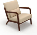 GarveeHome Mid-Century Accent Chair Cozy Corduroy Reading and Lounge Armchair with Lumbar Pillow Modern Wood Frame for Living Room Bedroom Office Brown