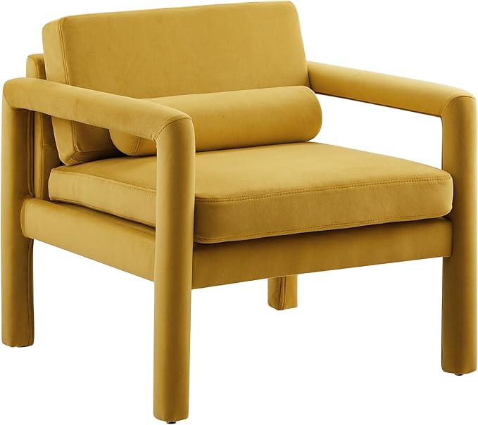 Art Leon Modern Accent Chair Velvet Upholstered Arm Chair with Pillow Single Sofa Chair for Living Room Bedroom Yellow