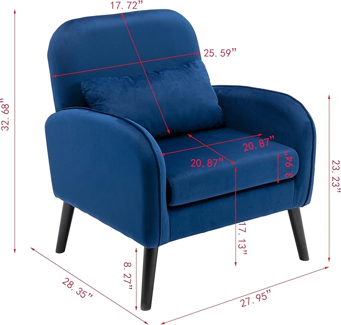 Mid Century Modern Accent ChairSingle Sofa Chair with Solid Wood Legs Comfy Fabric Upholstered Reading Armchair with A Soft Cushionfor Living Room BedroomApartmentOffice (Navy)