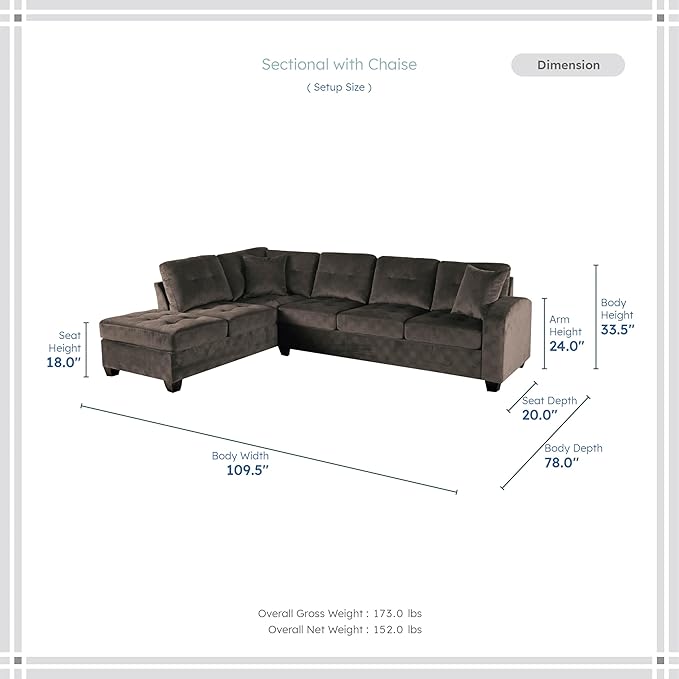 Homelegance Emilio 2-Piece Reversible Sectional Sofa - Chocolate