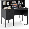 Giantex Black Desk with Drawers &amp Hutch Home Office Desk with Charging Station 5 Storage Cubbies Makeup Vanity Table Modern Study Writing Desk PC Laptop Desks Computer Workstation for Bedroo