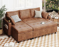 Leather Sleeper Sofa Couch with Pullout Bed 80'' Sofa Bed Pull Out Couch with Reversible Storage Chaise Sectional Couches with USB Charging Ports&ampCup Holders for Living Room Brown