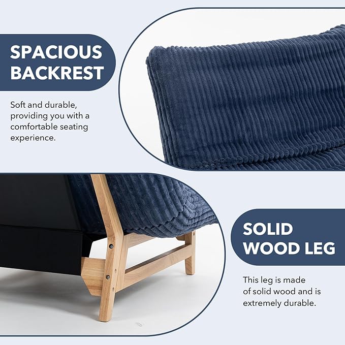 Modern Accent Chair Comfy Corduroy Upholstered Living Room Chair with Cushion Comfortable Accent Sofa Chair with Wooden Frame Armless Lazy Sofa for Living Room Bedroom (Blue) | Cushion