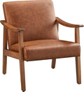 Yaheetech PU Leather Accent Chair Mid-Century Modern Armchair with Solid Wood Legs Reading Leisure Chair with High Back for Living Room Bedroom Waiting Room Light Brown