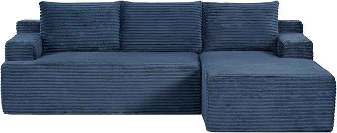 Boneless Couch Corduroy Cloud Sofa 96'' Sectional Couches Deep Seat L-Shaped Sofa No Assembly Pet-Friendly Apartment Couch for Living Room Small Spaces in a Box
