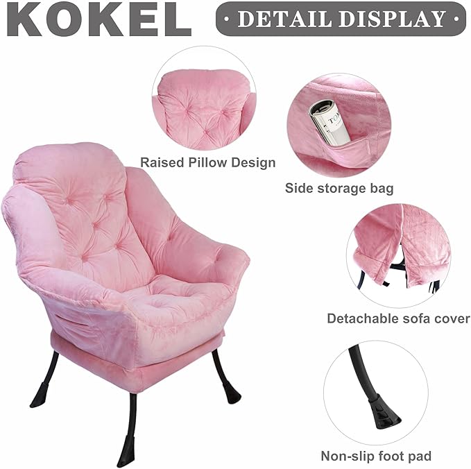 Kokel Lazy Chair with Folding OttomanLiving Room Chairs (Pink-1119)