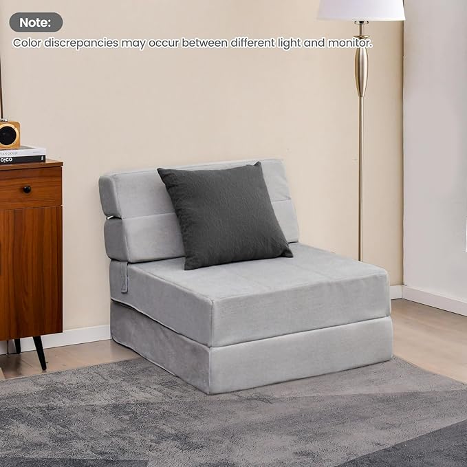 KOMFOTT Tri Folding Sofa Bed Convertible Sleeper Chair Bed 6 Inch Breathable High-Density Foam Futon Floor Couch Sleeping Mattress Portable Guest Bed Lazy Couch with Removable &amp Washable Cover