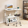Wooden Adjustable Height Portable Laptop DeskMobile Rolling Computer DeskSofa Bedside Laptop TableHome Office Laptop Workstationwith Power Outletsfor Small Spaces Bedroom Apartment (White)