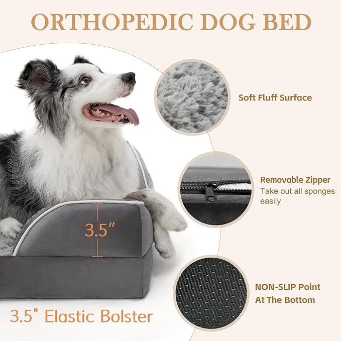 Comfort Expression Orthopedic Dog Bed for Small Dogs 20x14 Inch Waterproof Supportive Egg Crate Foam Small Pet Bed with Removable Bolsters Dog Couch with Washable Cover &amp Non-Slip Bottom Grey