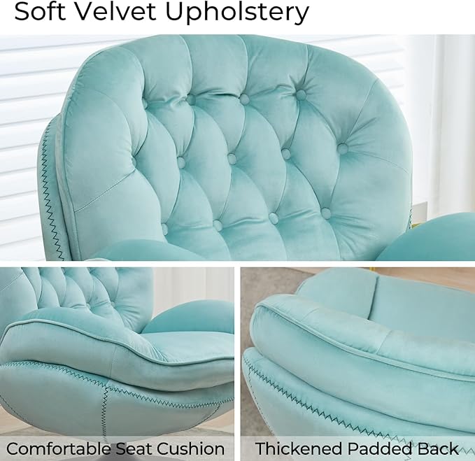 Velvet Swivel Accent Chair with Ottoman SetModern Tufted Armchair with Footrest for Living RoomReading TV Chair for AdultComfy Chaise Lounge Chairs with 360 Degree Swiveling for BedroomTeal