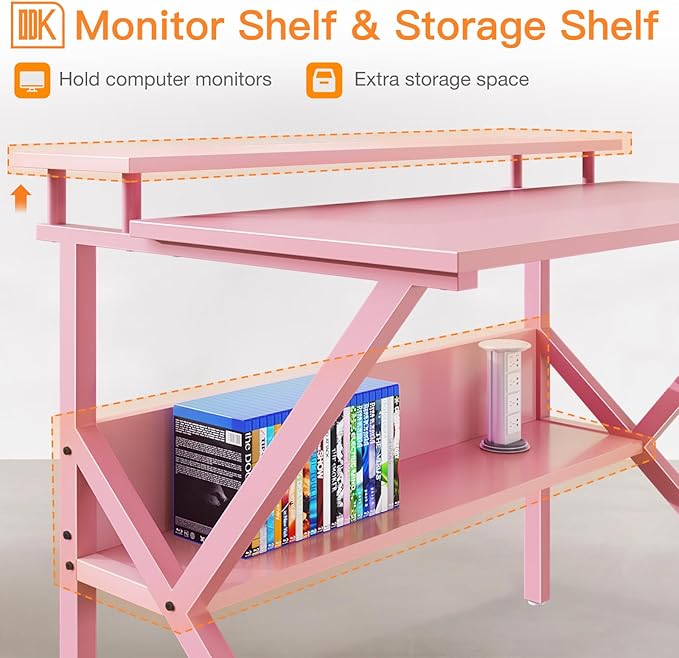 ODK Small Desk 27.5 Inch Computer Desk for Small Spaces Kids Desk with Storage Study Table with Monitor Stand for Homeschool Pink