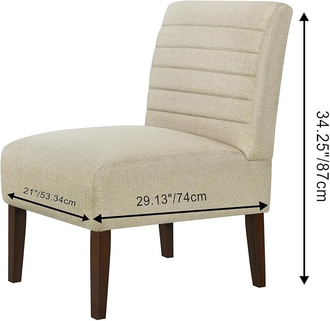 Rubberwood Slipper Chair Accent Armless Chair with High Back - Modern Upholstered Lounge Chair for Living Room Bedroom Office Deep Seat Comfy Reading Chair (Beige)