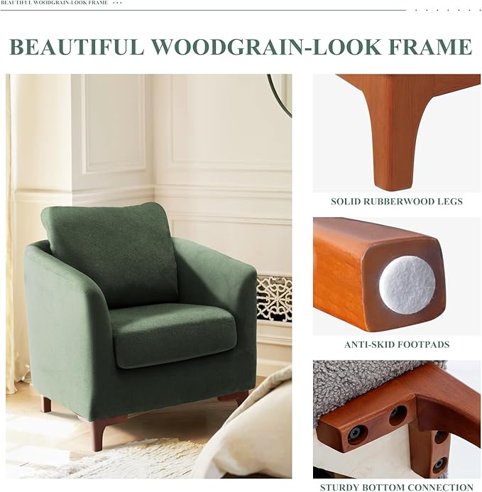 COLAMY Sherpa Accent Chair with Storage Ottoman Set of 2 Upholstered Barrel Arm Chair with Footrest Modern Living Room Chair with Back Pillow Green