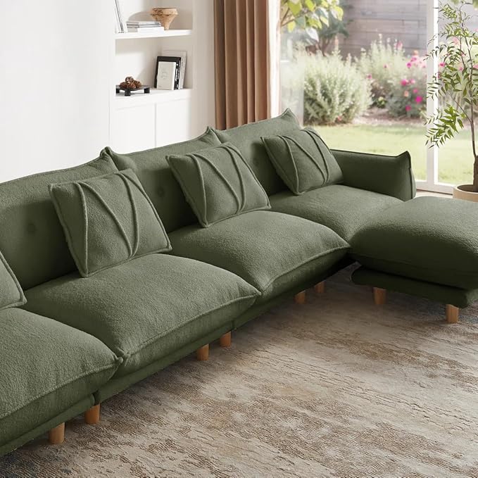 Oversized Modular Sectional Sofa Convertible L Shaped Couch with Ottoman Deep Seat Cloud Couch 126 inch Width 4 Seat Couches with Solid Wood Leg Modern Sofa for Living Room