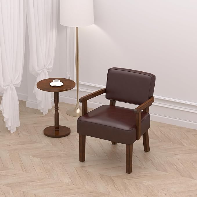 Accent Chair PU Leather Living Room Chairs Oversized with Soft Seat and Armrests Armchair for Bedroom Dinning Reading Waiting Rooms (Leather Cherry)