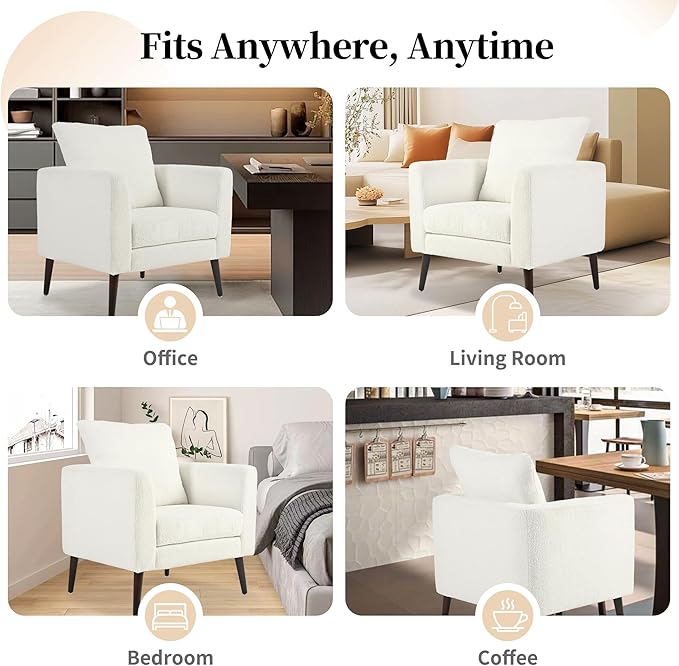 cinkehome Accent Chair Set of 2 for Living Room Modern Upholstered Teddy Barrel Arm Chair Large Pillow Solid Wood Legs