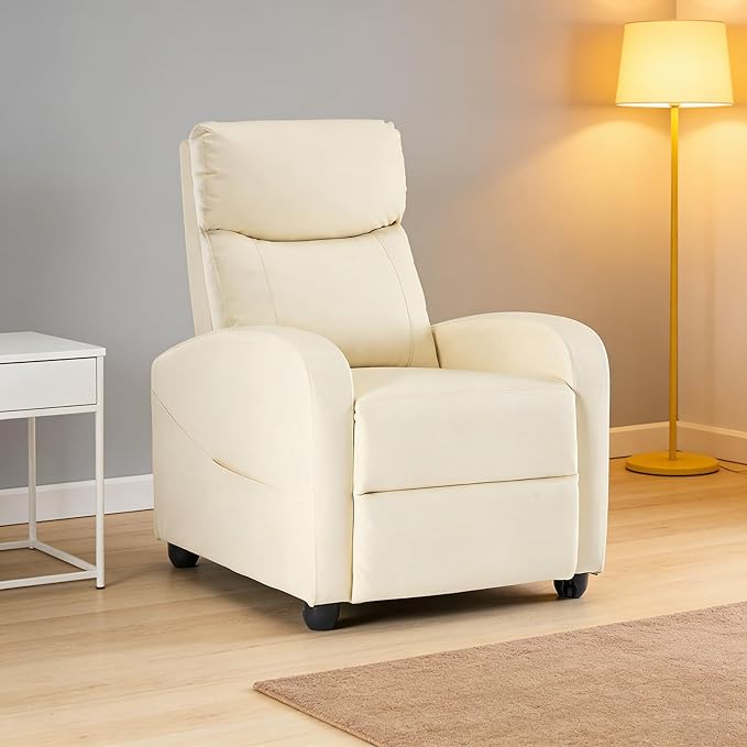 Simple Deluxe Massage Recliner Chair - Adjustable PU Leather Recliner Luxe Reading Chair &amp Sofa Chair for Living Room Chairs or Bedroom Chair Small Recliner for Home Theater Beige
